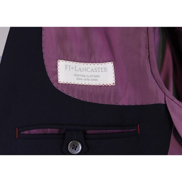 J Lancaster Custom Tailored Solid Navy Blue Woven Wool Blazer Jacket 44L - Picture 9 of 10